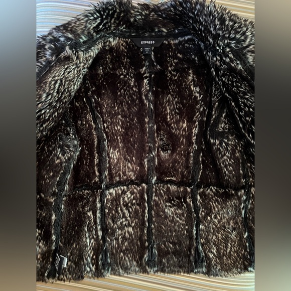 Express faux fur coat reversible black, brown. Sz 2. Sexy. Vintage. - Picture 7 of 10